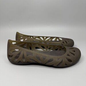 Crocs Shoes Women's 8 Adrina Casual Comfort Slip On Jelly Flats Green Peep Toe